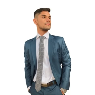 Terno Slim Masculino Poliviscose Azul Turquesa - Paleto+calça+barato