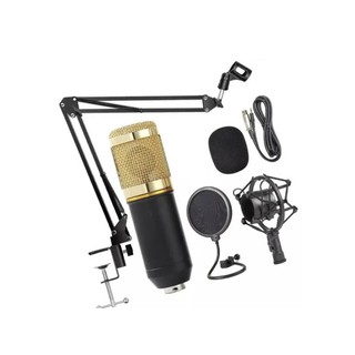 Kit Microfone Profissional Completo Bm800 Dourado com Pop Filter Aranha Braço Articulado