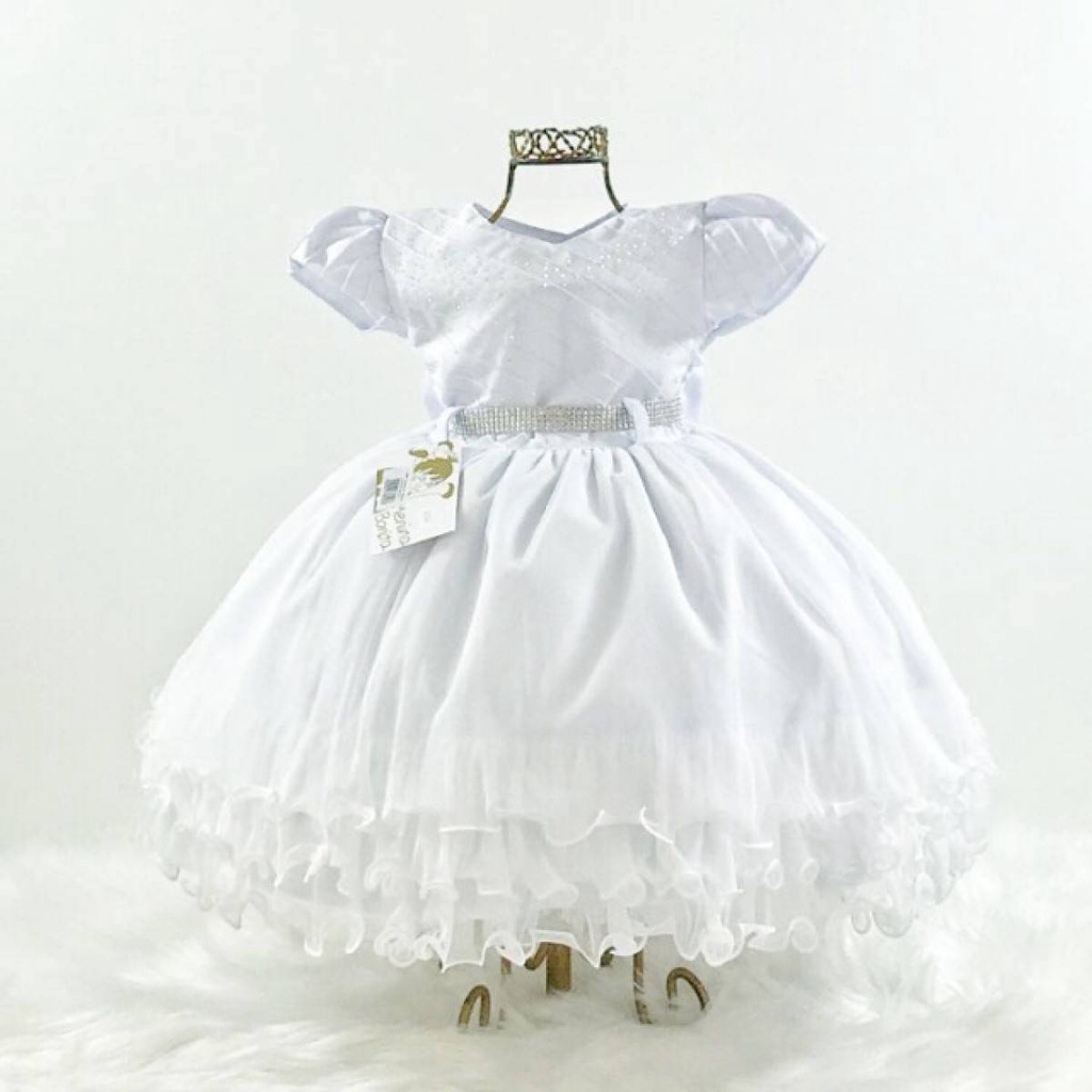 Vestido Branco Batizado Ano Novo Bebê Menina Luxo - SACOLA DO BEBÊ