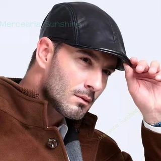 Boina Italiana masculina lisa - Boinas Italiana Estilo Inverno Touca Boné Couro ecológico Preta
