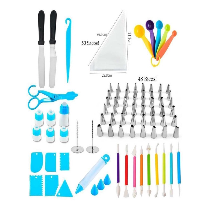 Kit Bicos Jogo 48 Peças De Inox Com Confeitar Bolo, Tortas