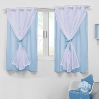 Cortina azul bebê 2,20x1,30 voal para quarto infantil Teen