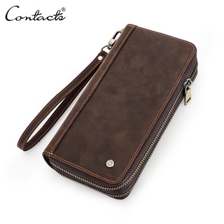 Contato Carteira Masculina De Couro Genuíno Embreagem Porta-Carteiras De Longas Com Zíper Duplo Grande Capacidade Vintage Pursesmale original