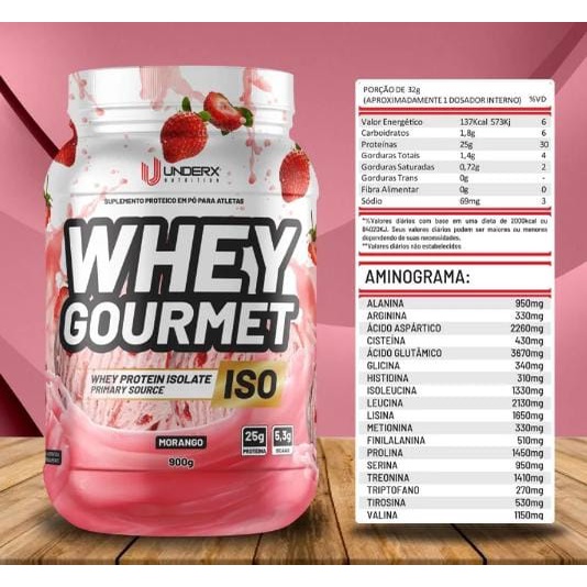 Whey Protein Gourmet Isolado UnderX 900g MORANGO (whay wey way proteina)