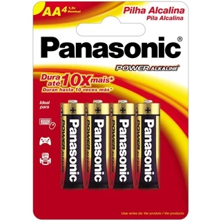 Pilha AA Pequena Panasonic Alcalina - Pilha Panasonic 2 APanasonic Power Alkaline - Kit 4 Pilhas AA Panasonic