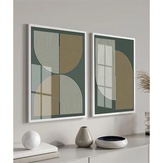 Kit 2 Quadros Decorativos Geométrico Moderno Formas Para Quarto Sala Casa Com Moldura e Vidro