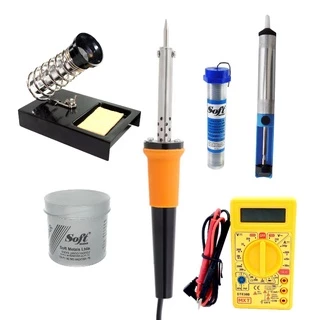 Kit De Solda - Ferro De Solda 220V/60W com Multímetro, Suporte, Sugador, Pasta De Solda e Tubo Estanho 4m