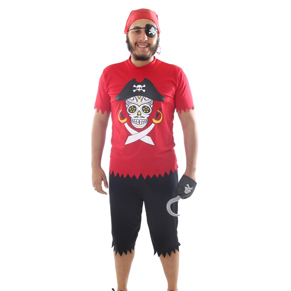 fantasia de pirata masculina de bermuda e blusa branca com colete