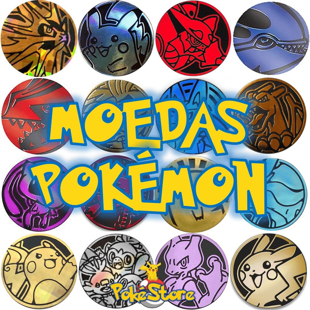 Moedas Liga Pokémon - Fundo Branco - Fundo Preto