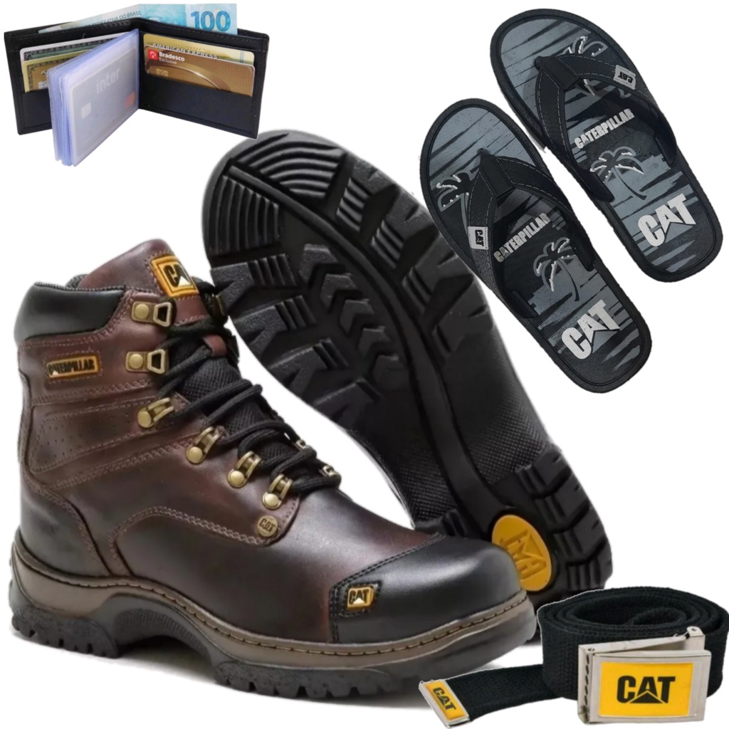 Kit Bota Caterpillar 2189 Castanho + Meia cat em Promoção na