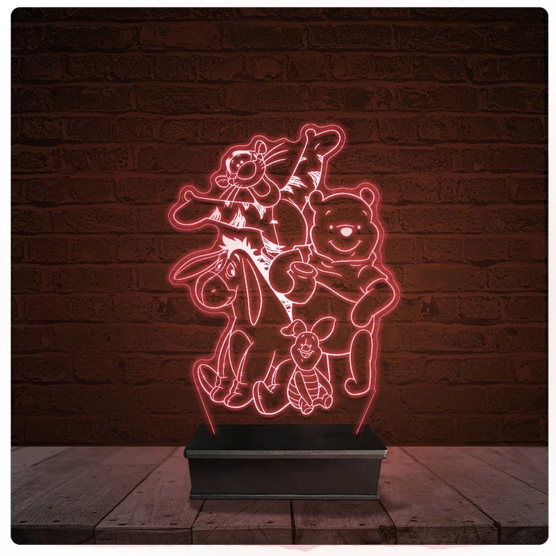 Abajur Luminária Acrílico Led - Usinho pooh e seus Amigos