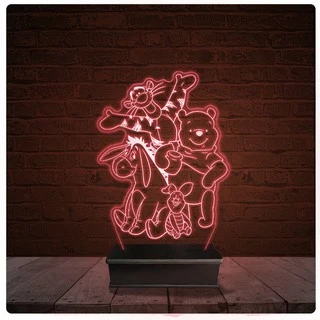 Abajur Luminária Acrílico Led - Usinho pooh e seus Amigos