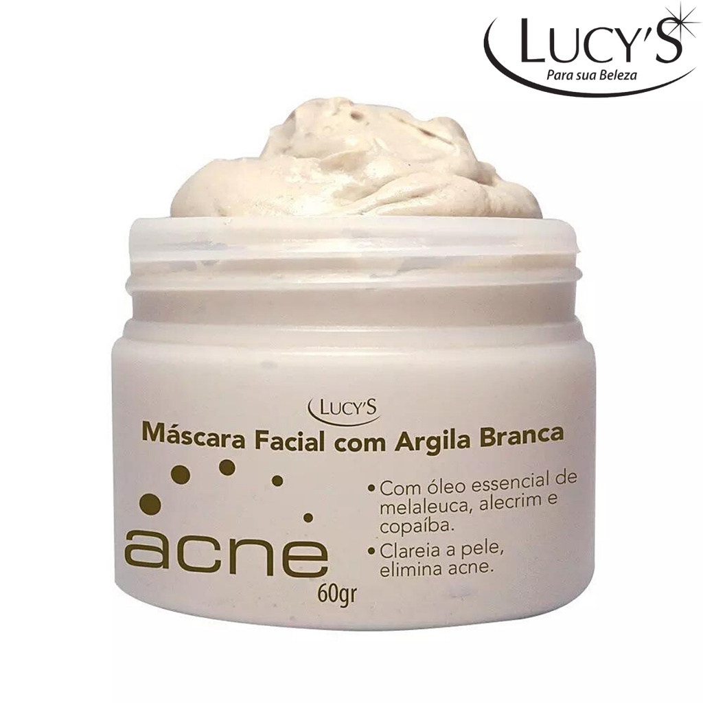 Máscara Facial Argila Branca Clareador Para Rosto Elimina Acnes Remove Espinhas e Cravos (Clareia Melasma, Manchas de Acne e de Sol e Sardas)