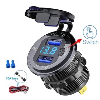 Carga Rápida Do Carro QC 3.0 36W À Prova Dwaterproof Água Duplo Carregador USB Tomada Com Interruptor Voltímetro Para 12