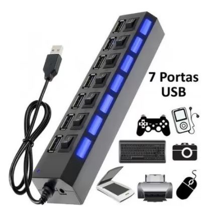 Hub 2.0 Adaptador Extensor Carregador Usb Led Chave Seletora