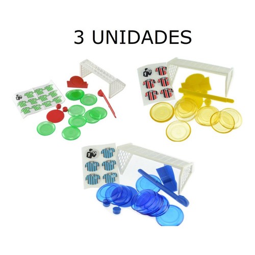 Futebol de Botão Jogo 3 Times Trave Brinquedo Infantil Kit