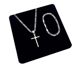 Kit masculino 3x1 Crucifixo Corrente Banhada a Prata 925 + pulseira 01 3x1