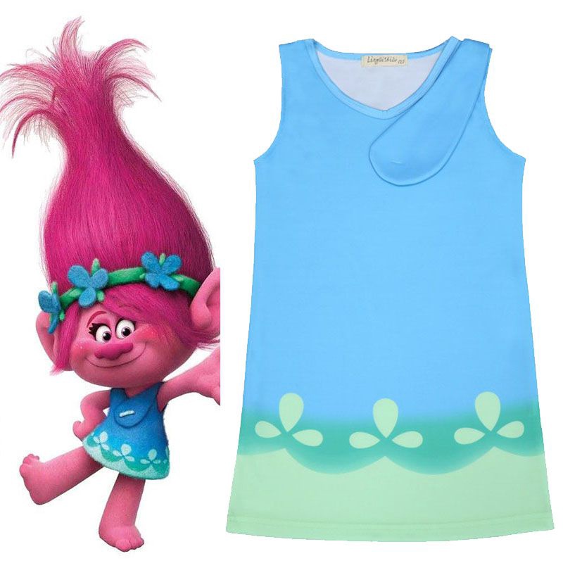 Trolls Poppy Cosplay Roupas De Desenho Animado Festa Infantil Vestido ...