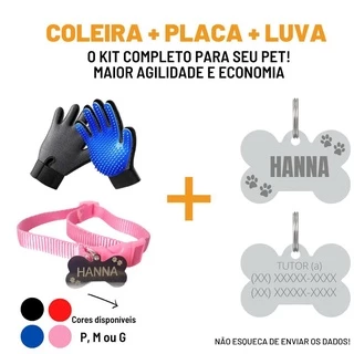 Coleira Placa de Identificação Pet Plaquinha Pingente Personalizada Cachorro e Gato