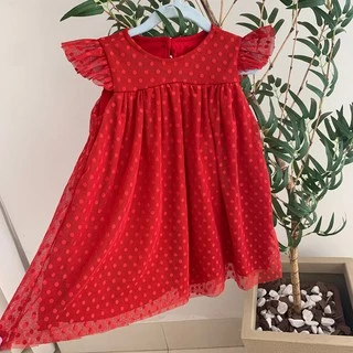 Vestido infantil menina modinha tule bolinhas poá vermelho festas, natal, fim de ano