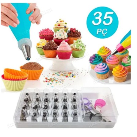 Jogo Com 24 Bicos Inox de Confeitar Bolos E Cupcakes + Adaptador