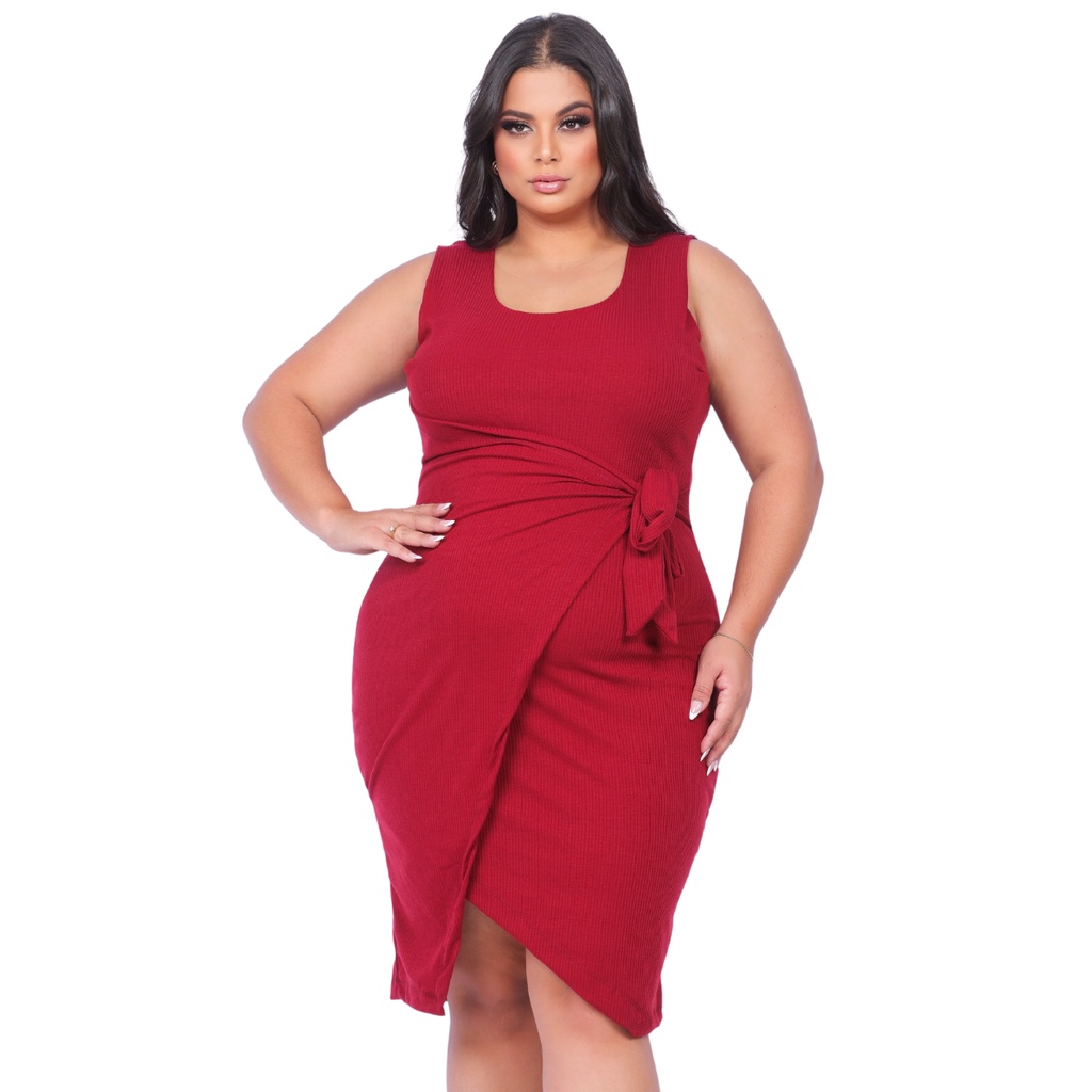 Vestido Feminino Plus Size Gordinha Malha Canelado Básico | Shopee Brasil