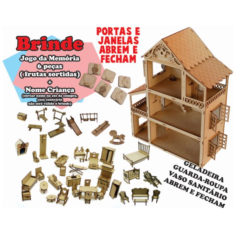 Grande casa de bonecas com móveis para Barbie-casa de madeira para