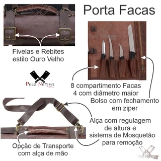 Kit Avental Churrasqueiro Couro Bovino + Estojo Porta Facas A2