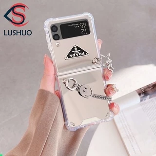 LUSHUO Caixa Telefônica Para Samsung Galaxy Z Flip 6 5 4 3 Com Alças Flip3 ZFlip3 ZFlip 3 Flip4 ZFlip4 ZFlip5 ZFlip6
