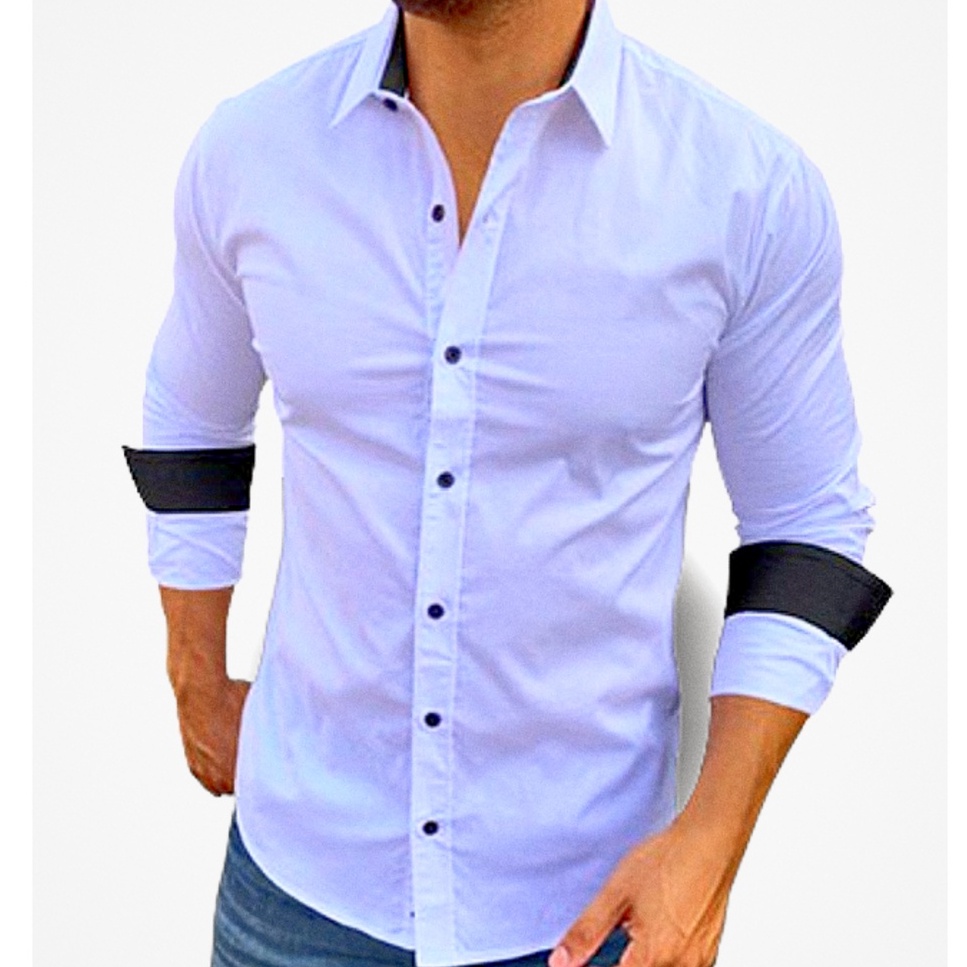 Camisa Masculina Social Slim Fit Branca Manga Longa Promoção pronta entrega envio imediato