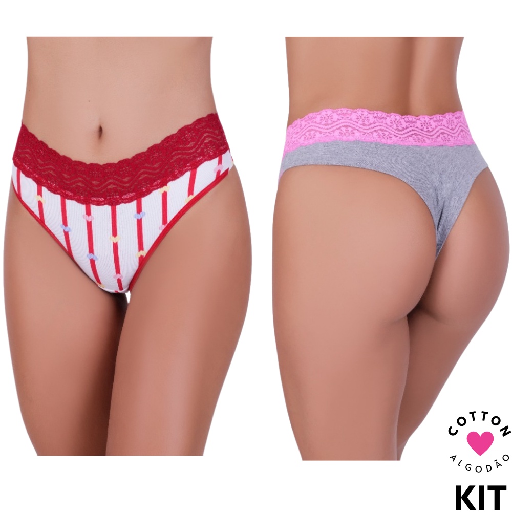 Kit 2 Calcinha de Algodão Fio Duplo com Renda na Cintura Cotton Calcinha  Sexy | Shopee Brasil