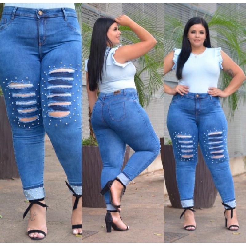 CALÇA JEANS PLUS PREMIUM PUIDA COS ALTO LEVANTA BUMBUM LAYCRA