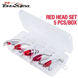 5cm/5.5cm 5PCS/BOX Conjunto De Cabeça Vermelha Isca De Fundição Dura De Plástico Peixinho Afundando 5g/6.5g Pesca Giratória 5 Cores Comolife Pele Buzz
