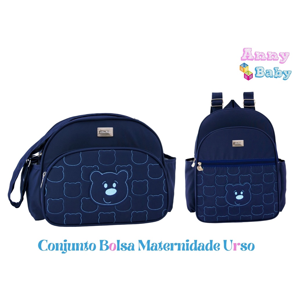 Mala maternidade rodinha Bordo + Bolsa bag + Bolsa pequena +2 chaveiro  Personalizado cor branco off com fita azul marinho