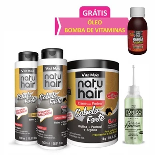 Kit Cabelo Forte Vita Mais Natuhair Shampoo + Condicionador + Creme Para Pentear + Tônico + Óleo Capilar