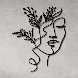 Quadro Decorativo Vazado Mulher Ramos MDF Escultura de Parede MDF Preto