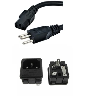 Tomada Painel C14 Porta Fusível 10 amperes e Cabo de Força 0,75mm 1,5 metros