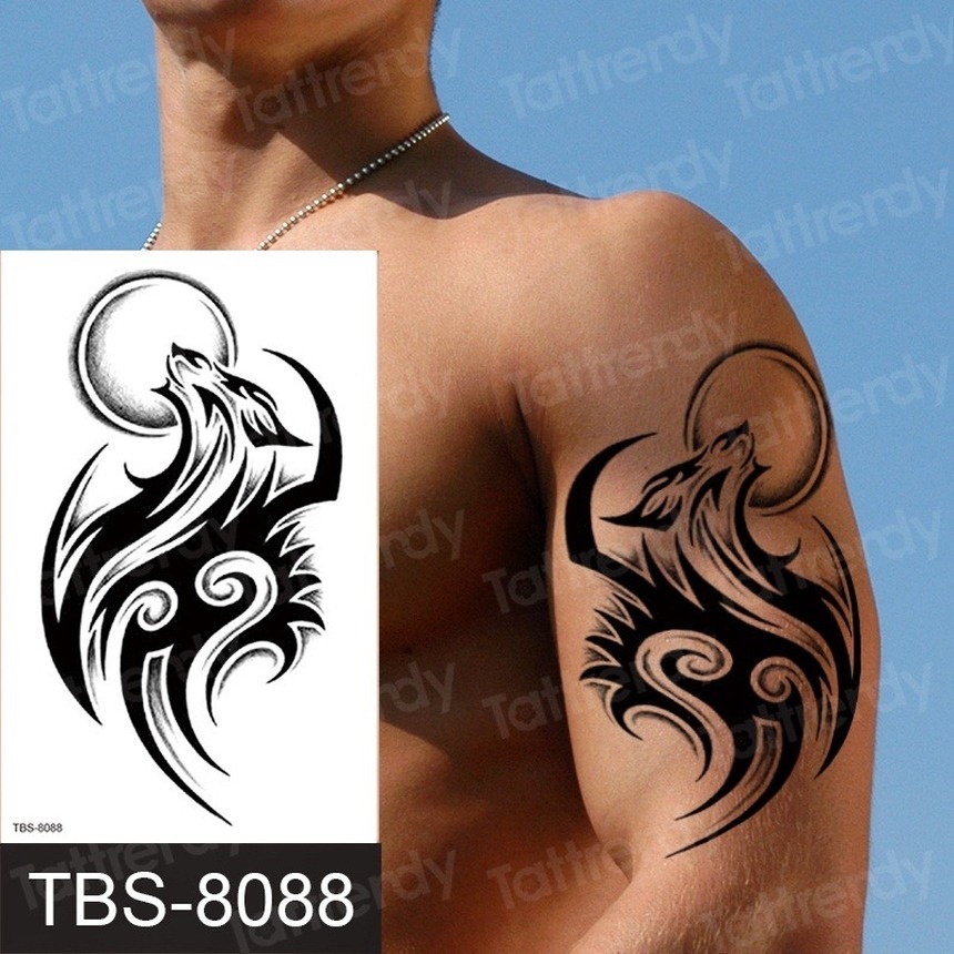 Tatuagens Temporárias Homens Mulheres Manga De Ombro De Braço tribal Lobo Coruja Escorpião Adesivo Masculino De henna Preta Decalque Moda De Rua