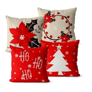 Kit 4 capas de almofadas decorativas natal 42x42