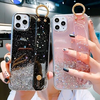 Para Samsung Galaxy S22 UItra S21 Plus Note 20 S20 FE Capa Gradiente Glitter Suporte Pulseira Flexível Transparente Traseira