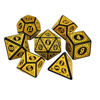 Dados Rpg Conjunto Com Sete - Runas Preta C/n° Amarelo