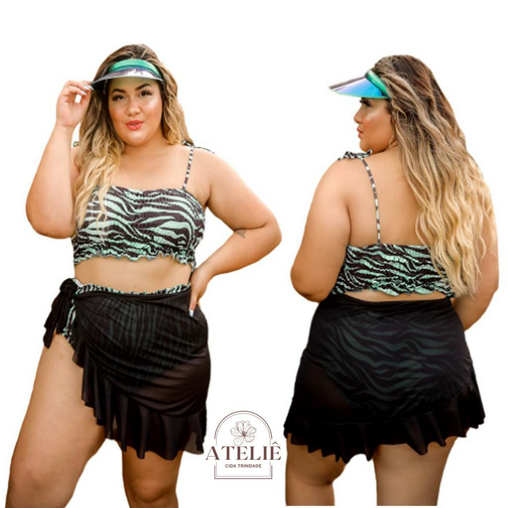 SAIDA DE PRAIA PLUS SIZE PAREO VOIL MALHA 2 EM 1 - Home Lê Ticy Moda  Feminina