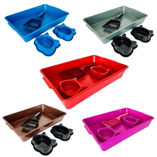 Kit Banheira Caixa de Areia Higiênica Para Gato Gatos com Pá Comedouro e Bebedouro