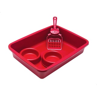 Kit caixa de Areia P/ Gatos Bandeja Higienica Pá Comedouro e Bebedouro Stillpet