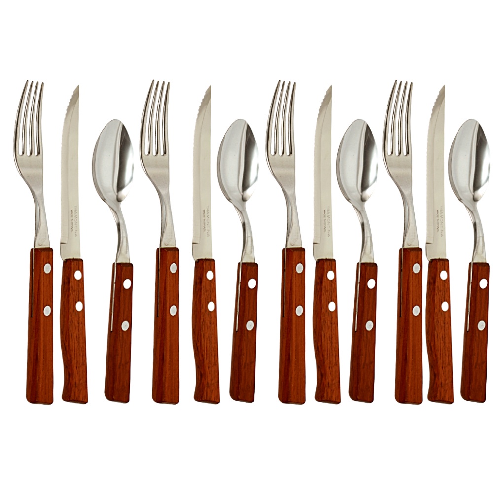 Conjunto 12 Pçs Garfo, Faca e Colher Cabo Madeira Tramontina Inox ...