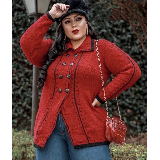 Casaco feminino com detalhes de botões tamanho grande plus size tricô  tricot linha, sobretudo feminino, moletom moda outono inverno