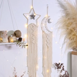 Boho Dream Catcher Moon and Star Macrame Wall Hanging Bohemian Home Decor Kids Nursery Presentes De Natal Decoração De Ornamentos