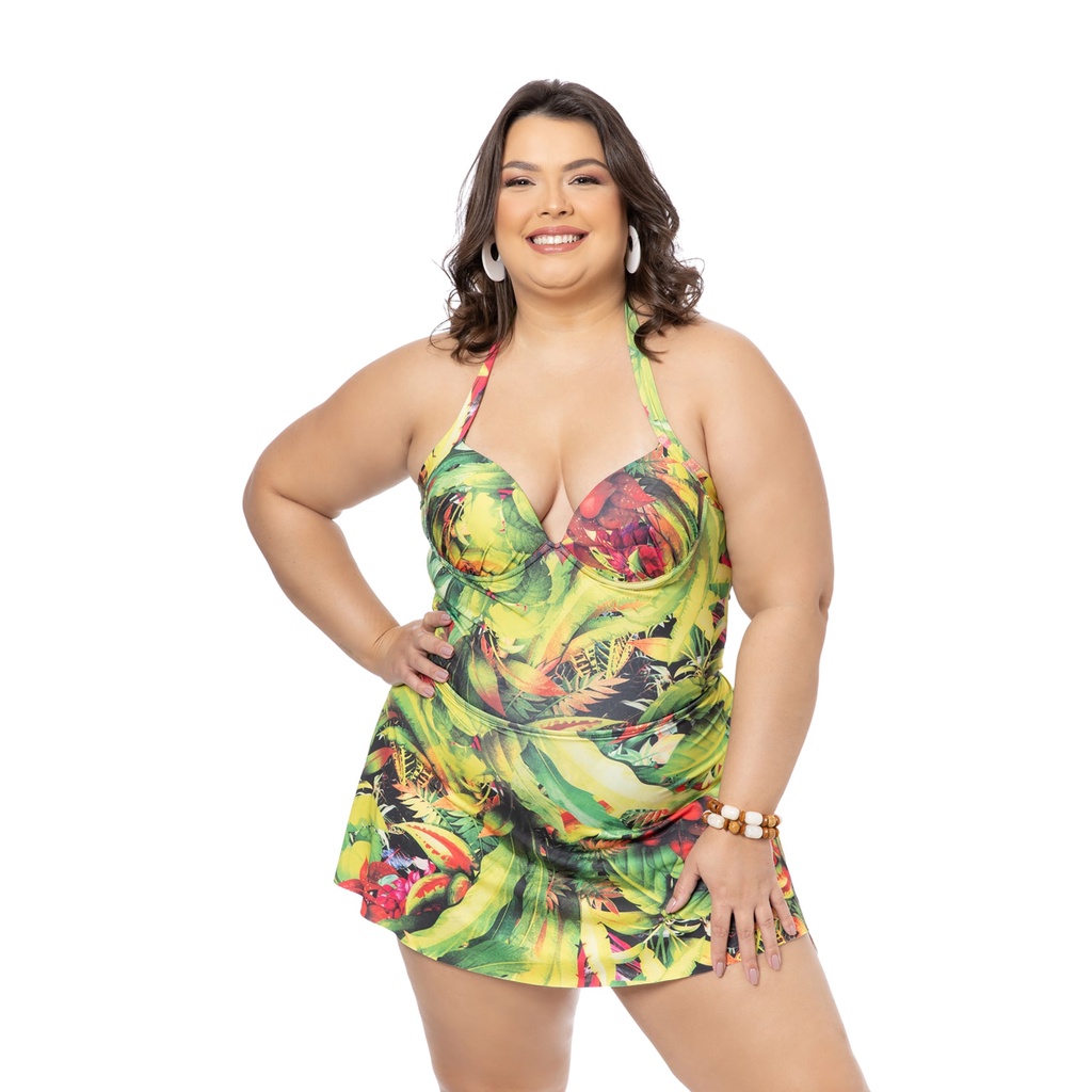 Maiô com Saia Plus Size Compressão Preto Lua Nova