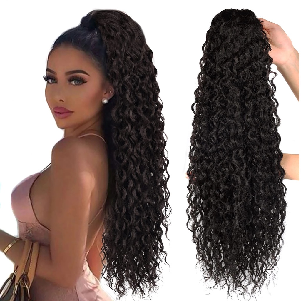 55 Cm Longo Ondulado Extensões De Cabelo Sintético Rabo De Cavalo Cordão Encaracolado Para As Mulheres Orgânico Aplique