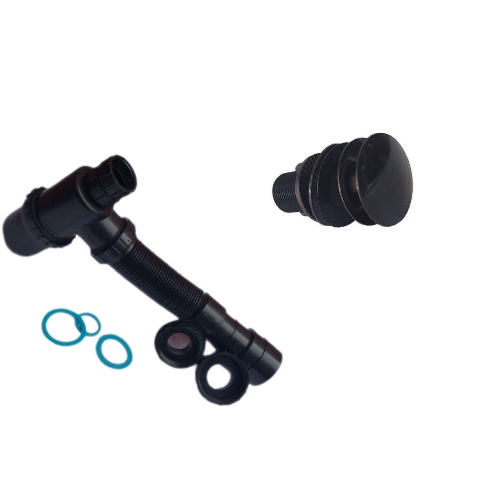 Sifão Copo Universal Flexível Preto + Válvula Click Lavatório Preta Modelo 3493P